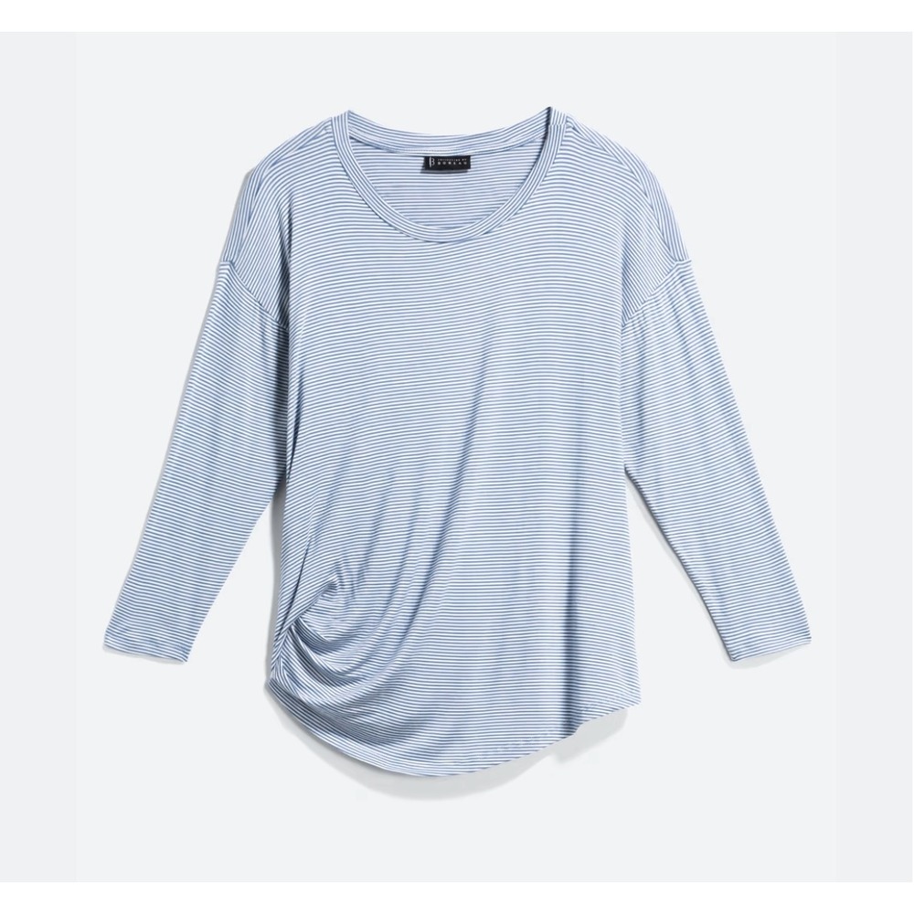 B Collection by Bobeau Women's Jiri Side Twist Knit Top Blue White Stripe Size L
